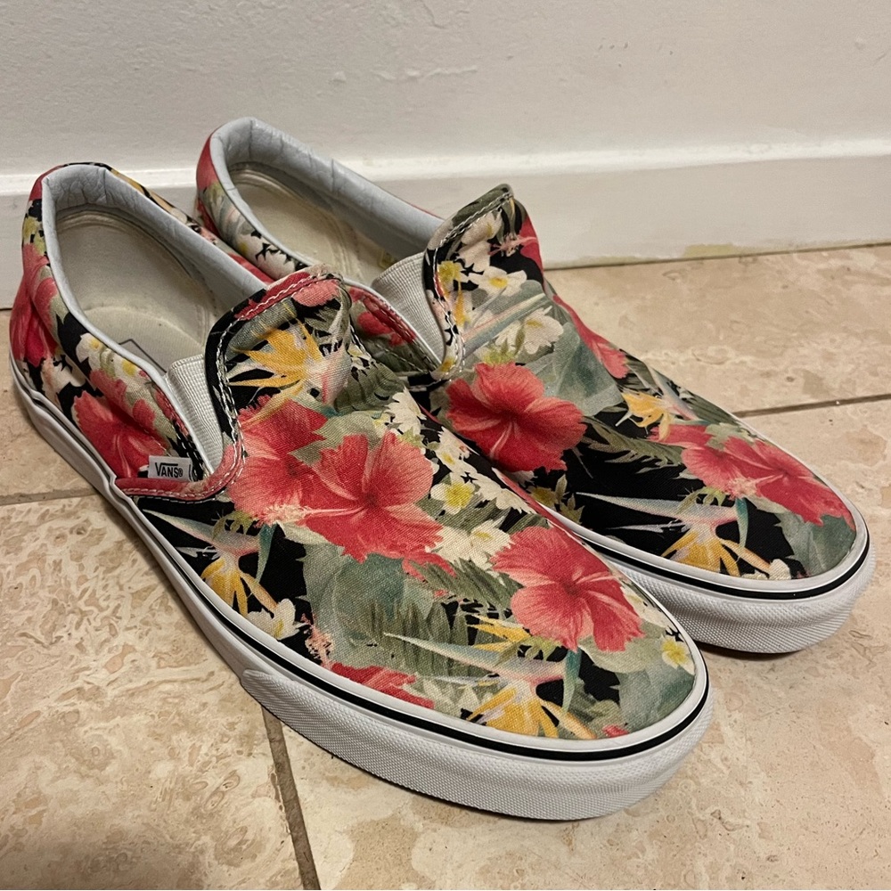 VANS floral print Hawaiian tropical slip-on shoes size 13